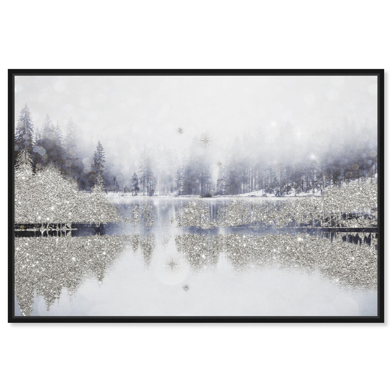 «Forest Forest Sparkle Canvas Glam Winter» par Art Remedy, H 11 po x l 16 po, Black Framed
