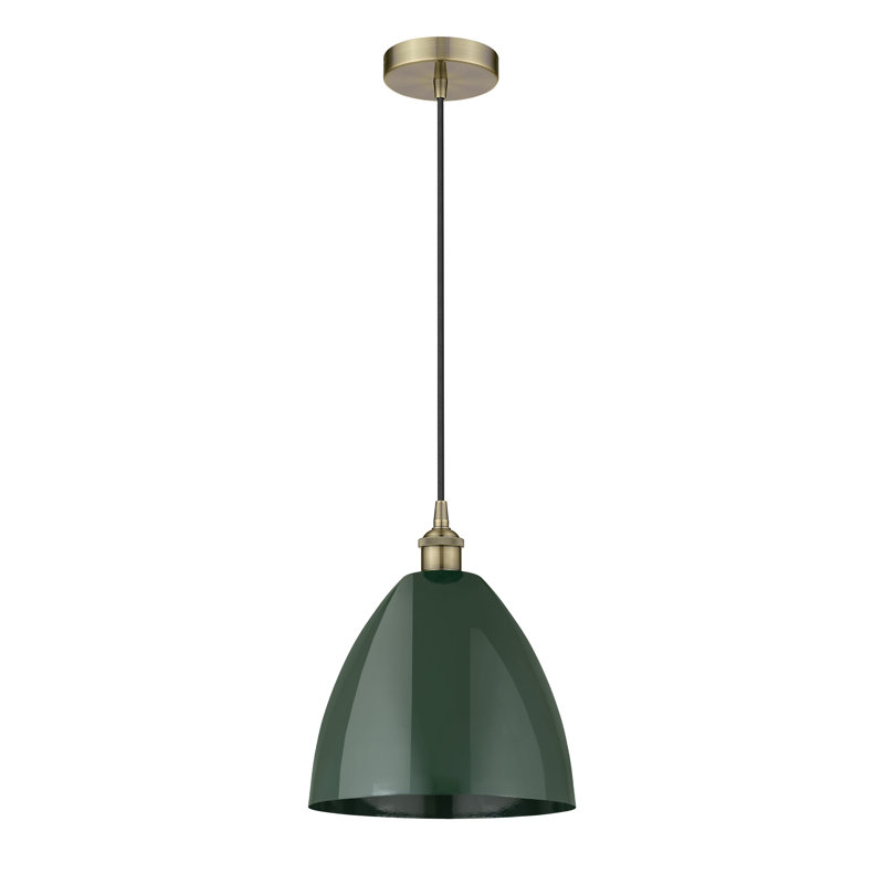 Luminaire suspendu conique 1 lumière, Laiton antique, Vert, H 14,75 po x l 12 po x P 12 po