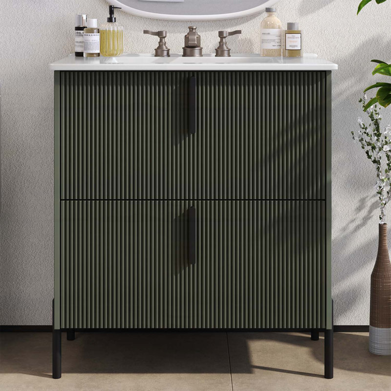 Meuble-lavabo 30 po avec lavabo en céramique, Vert / noir
