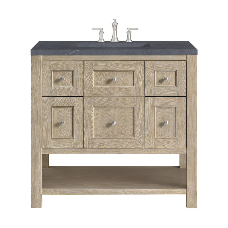 Breckenridge 36'' W Single Vanity, Charcoal Soapstone, Whitewashed Oak, 8" Widespread