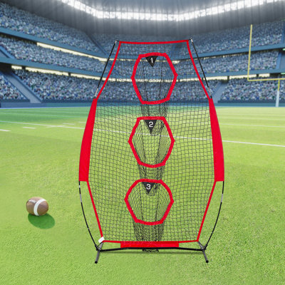 8 x 4 inch Football Trainer Throwing Net, Training Throwing Target Practise Net with 5 Target Pockets, Knotless Net Includes Straps and Portable Carry Case, Improve QB Throwing Accuracy, Red