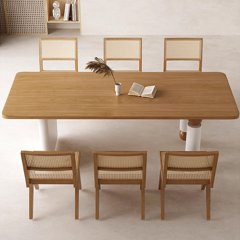6 - Person Pine Solid Wood Solid Wood Top Three Leg Dining Set, 29.53"H x 55.12"L x 27.56"W, White