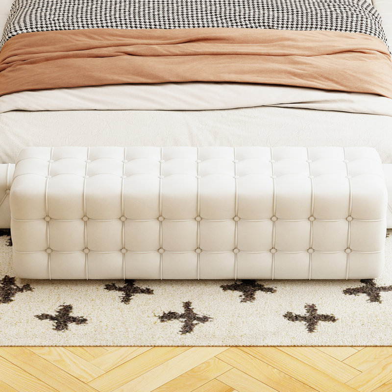 46.4" Upholstered Bench, White