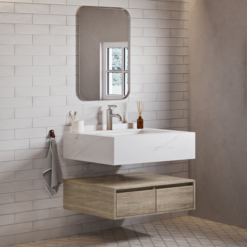 Meuble-lavabo mural 36 po Avancer en chêne blanc et Calacatta