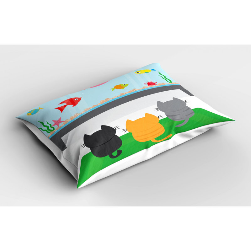 Kids Multicolor Polyester Cat and Fish Pillow Sham