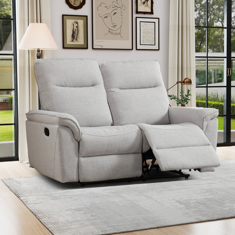 91.34" Wide Modern Manual Reclining Home Theater Style Sofa With Side Pocket & Cup Holders, Greenish Gray Polyester Blend