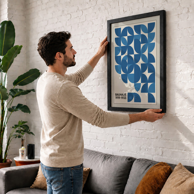 Bauhaus Order Geometric - Framed Print, A2 - 59.4 x 42.0 cm, Black