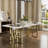 78 Inch Rectangular Faux Marble Dining Table With Polished Geometric Base-1495509677