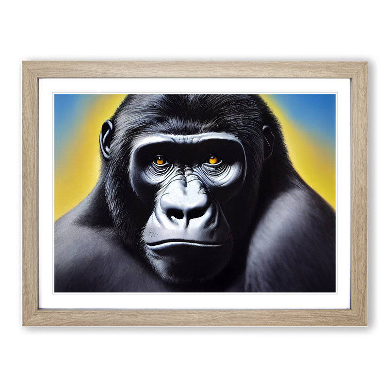 Rare Gorilla - Single Picture Frame Painting, 46cm H x 64cm W x 2cm D, Oak