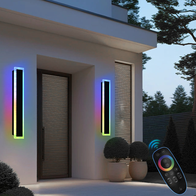 Outdoor RGB Long Wall Lights, 2 Pack RGB/Warm/White Dimmable Modern Led Wall Lighting, Ip65 Waterproof Long Wall Sconce With Remote And APP Control For Outdoor/Indoor