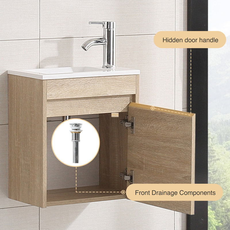 16” Bathroom Vanity Sink Combo For Small Space Wall Mounted Cabinet Set, Natural