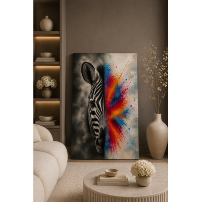 Large Zebra Canvas Wall Art Abstract Safari Animal Color Splash Painting for Living Room Bedroom Decor 24x36 Inch  Canvas Print - Ready to hang