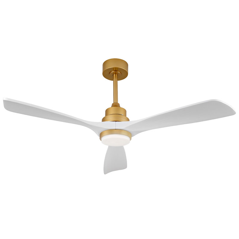 Indoor Ceiling Fan With Dimmable LED Light 3 Solid Wood Blades Remote Control Reversible DC Motor