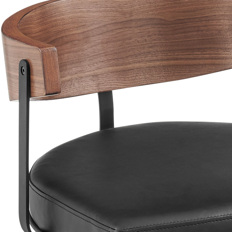 Tabouret de bar ou de bar Ahzhane, Cuir noir / cadre brun, Tabouret de comptoir (siège d'une hauteur de 26 p