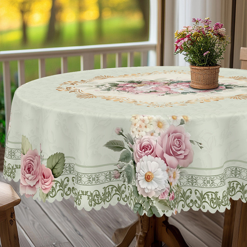 Retro Style Floral Pattern Washable Polyester Tablecloth