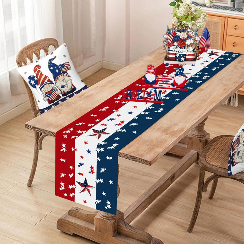 Chemin de table de l'Independence 13 X 72 pouces, 4 juillet, rouge, blanc, bleu, lin, chemin de table