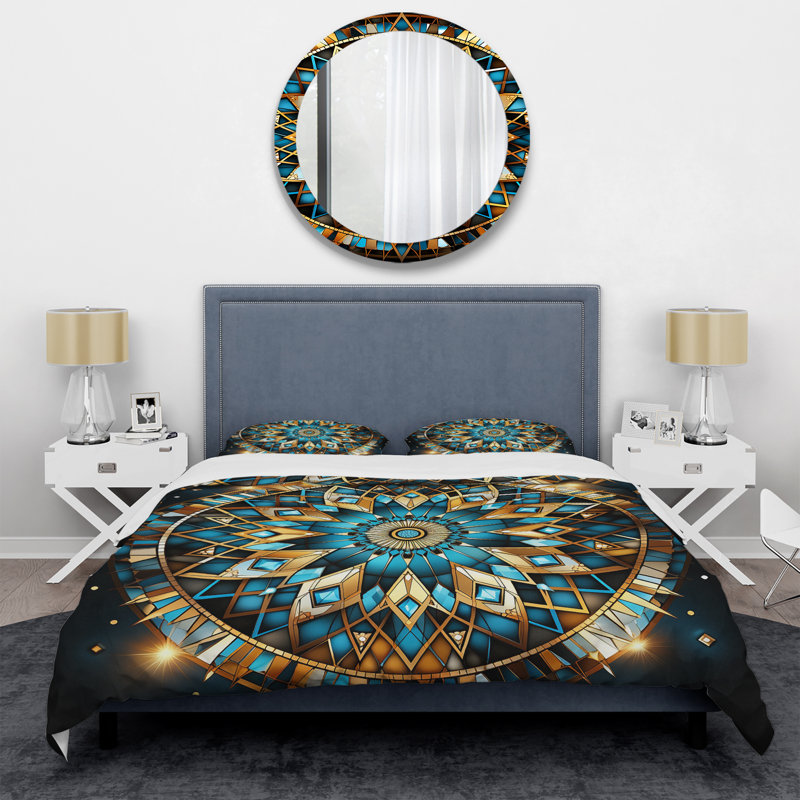 Ensemble de housse de couette bleu et or, Housse de couette pour très grand lit et 2 très 