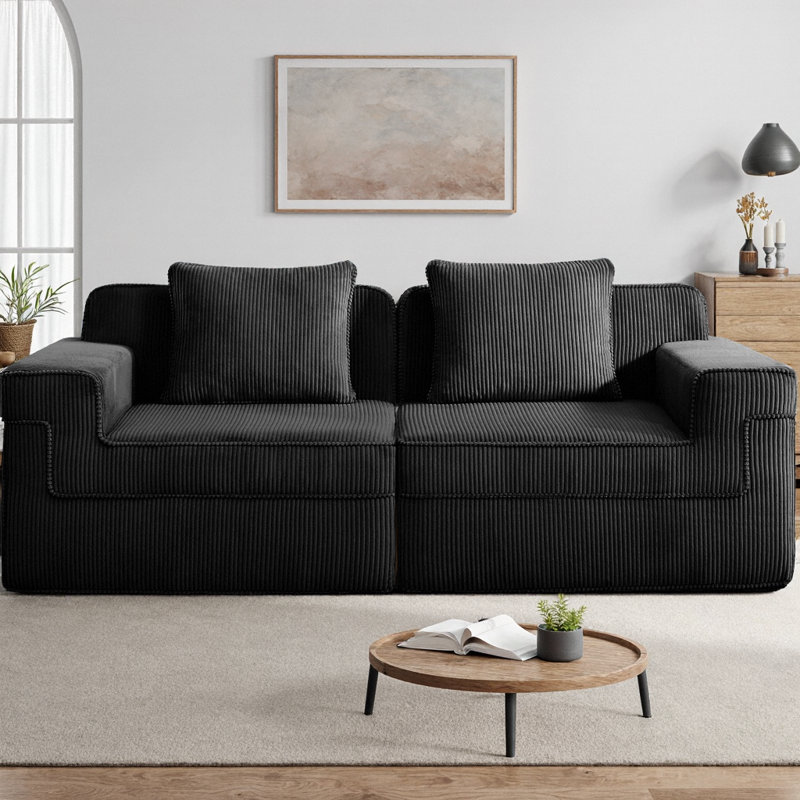 Boneless Modular 2-Seater Loveseat Boneless Sofa Cloud Sectional Couch with Deep Plush Seating & Throw Pillows, Corduroy Fabric Modern Sofa for Living Room, No Assembly Needed