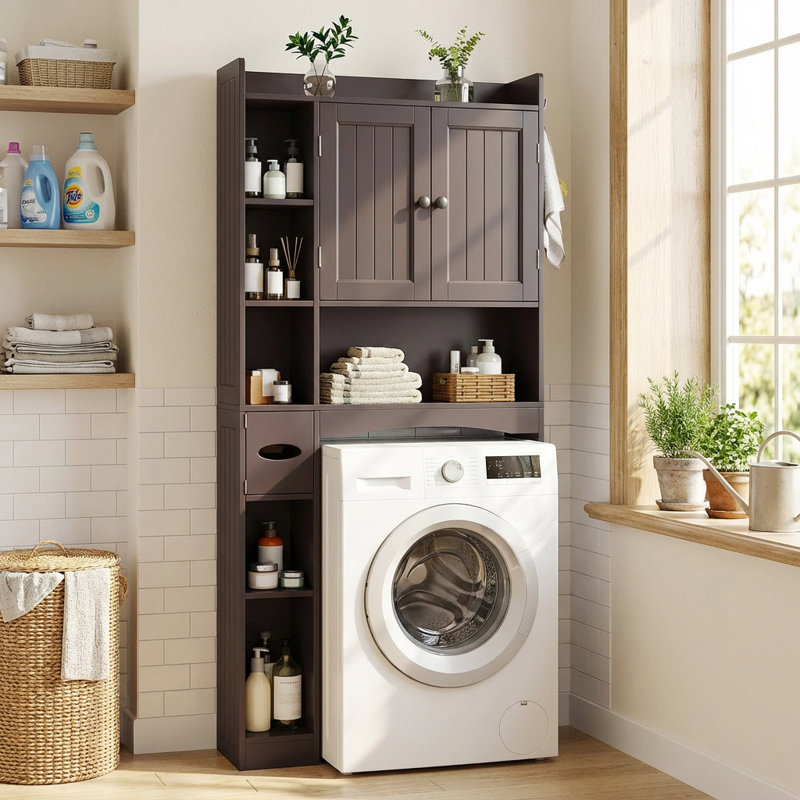 Rangement autoportant au-dessus de la toilette l 31 po x H 66 po, Marron foncé