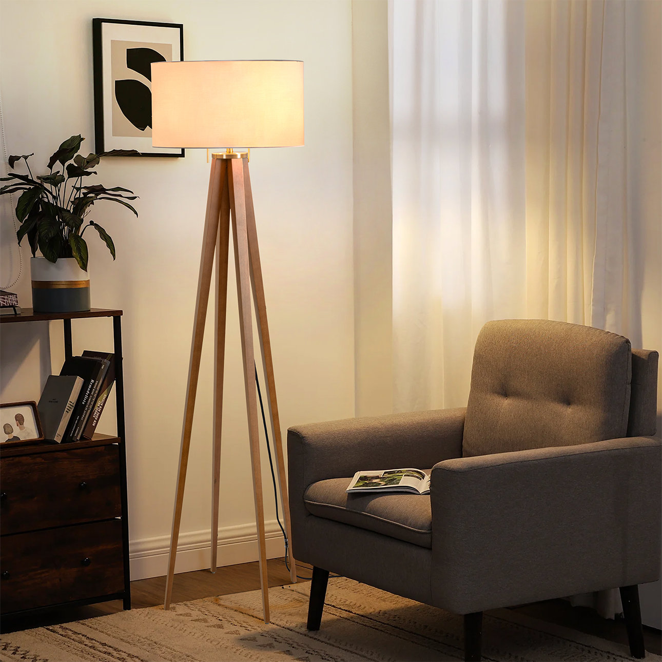 Quattro 61" Linen Floor Lamp, Natural Ash