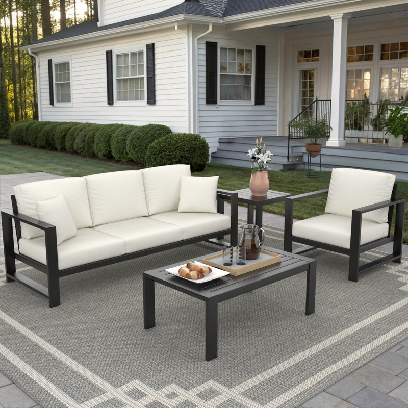 Dulcie 4-Person Seating Set With Sunbrella® Cushions, Canvas White Sunbrella® Canvas