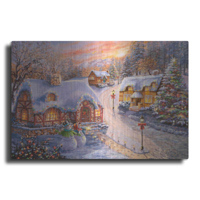 «Winter Cottage Glow» par Nicky Boehme - reproduction d'art non encadrée sur métal