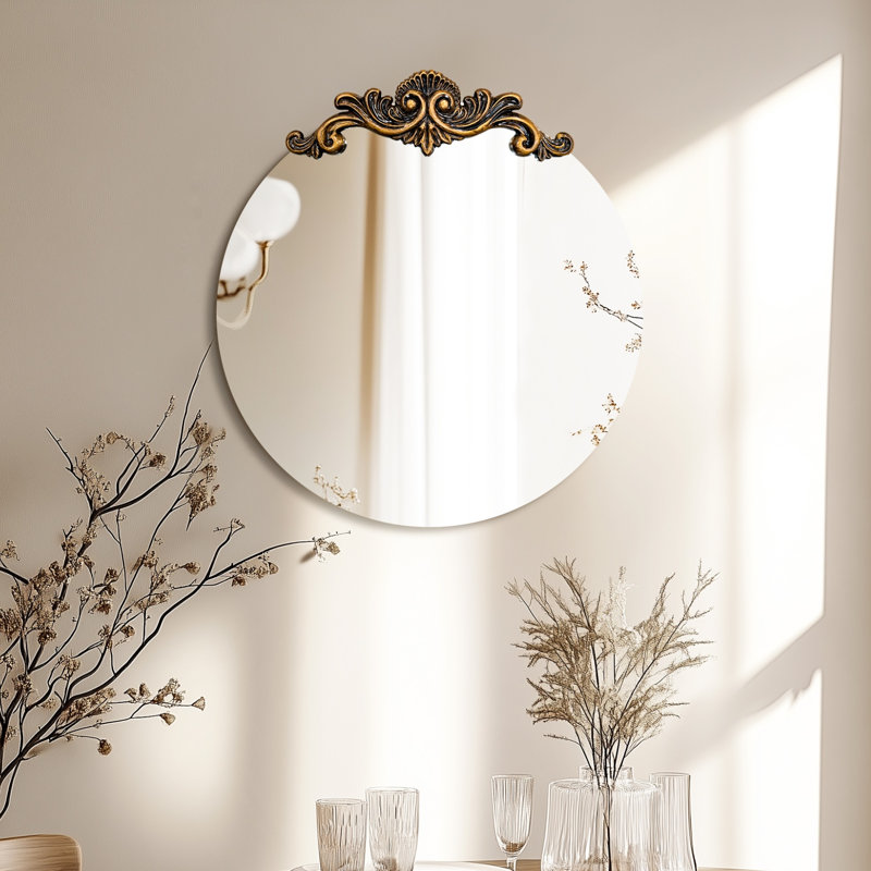 Miroir mural rond baroque rétro, 33,27 po x 31,5 po