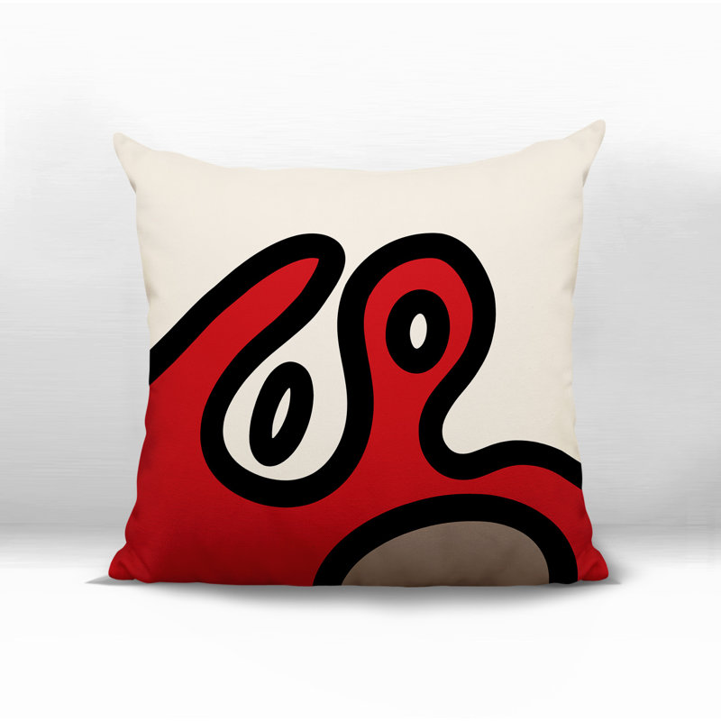 Oreiller carré réversible intérieur / extérieur Peller, H 19 po x l 19 po, Rouge / noir / blanc cassé abstrait