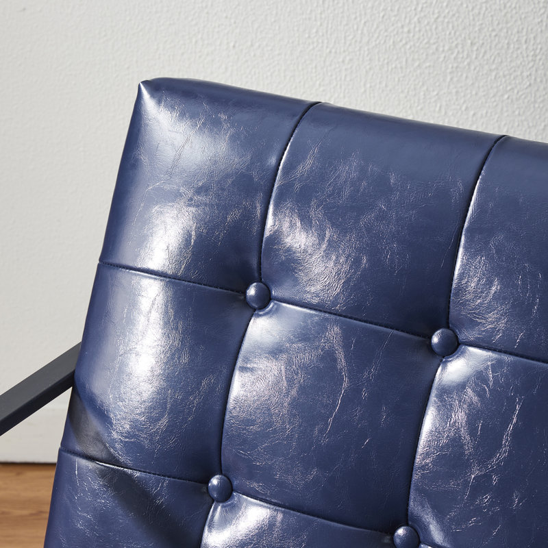 Buren Faux Leather Armchair with Ottoman, Blue Faux Leather