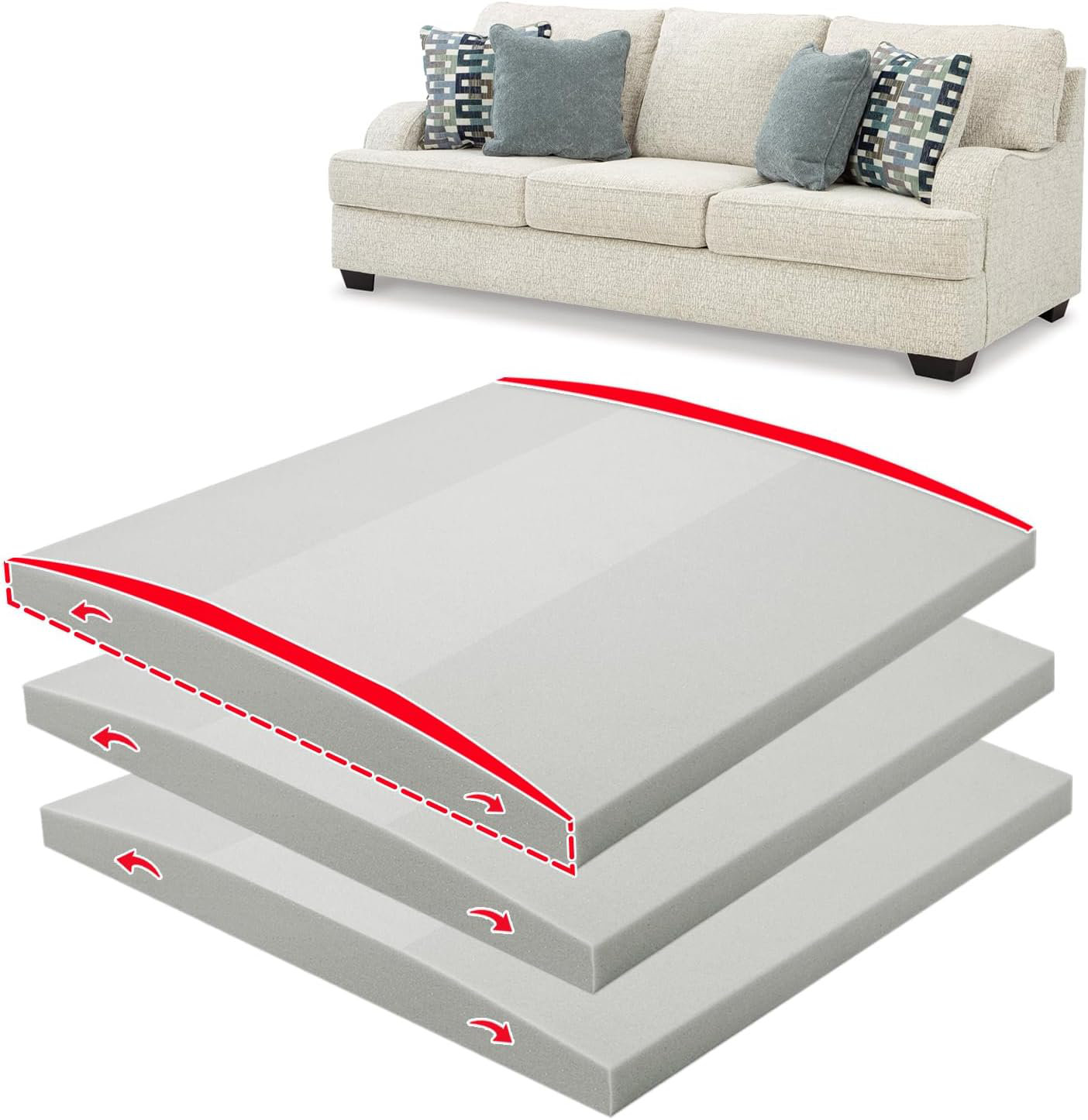 Advanced Excuse Couch Cushion Support High Density Foam 22X22X2.4 Inches Sofa  Couch Supports For Sagging Cushions Light Grey 3Pc | Wayfair, image size:1404x1446