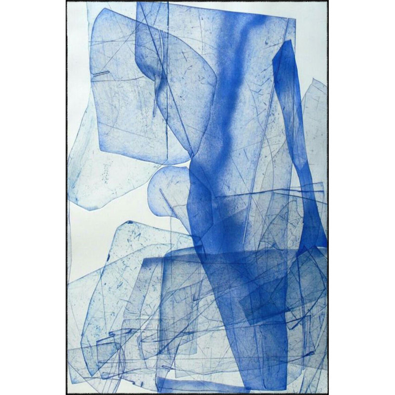 Blue Patterned Woven Base and Washable Rug, Rectangle 2'4" x 3'11"