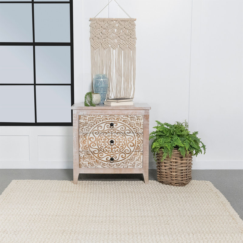 Commode mandala en bois patiné à 3 tiroirs Kenzie