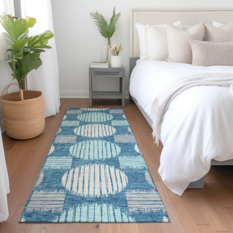 Premium Machine Washable Prisco Teal Rug, Runner 2'3" x 7'6"