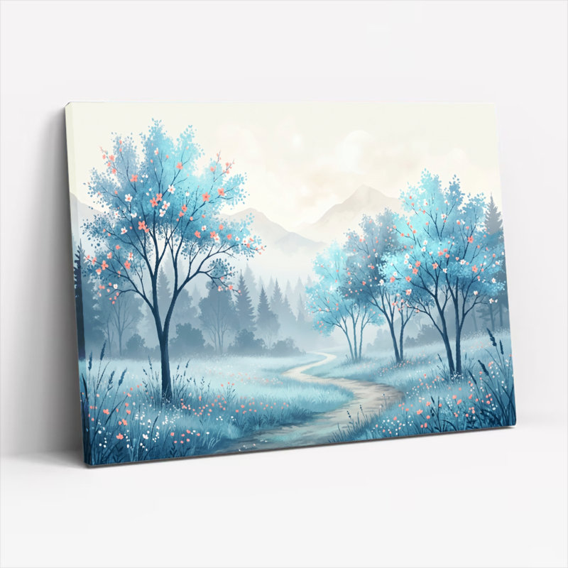 Art mural sur toile Gallery Wrap pour le salon, la chambre à coucher, le bureau ou le vestibule - décoration murale décorative avec arbres bleus