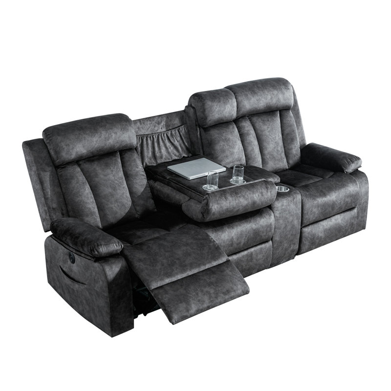 Prarthana 92.9" Upholstered Power Reclining Sofa, Gray Velvet