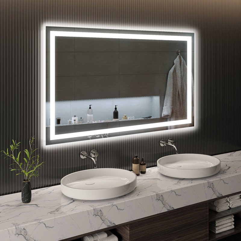 Frameless Bathroom Vanity Mirror with Front and Back LED Lighted, Defogging Dimmable Wall Mirror, 40" x 60"