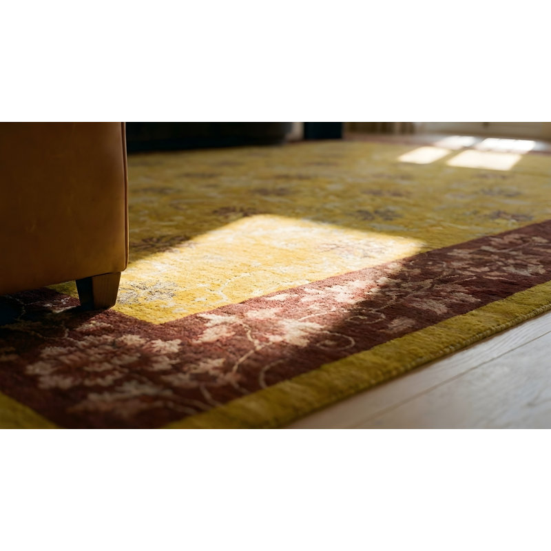 Yellow / Gold Orange 1920s Antique Rectangle Hand Knotted Pile Wool Rug