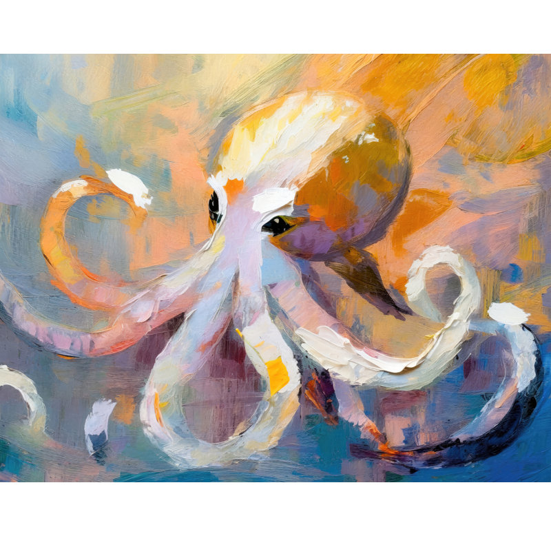 Pieuvre sur toile, H 26 po x l 32 po x P 1,5 po