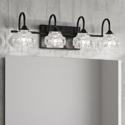 23'' 4-Light Black Bathroom Vanity Light, Modern Wall Sconce with Crystal Glass