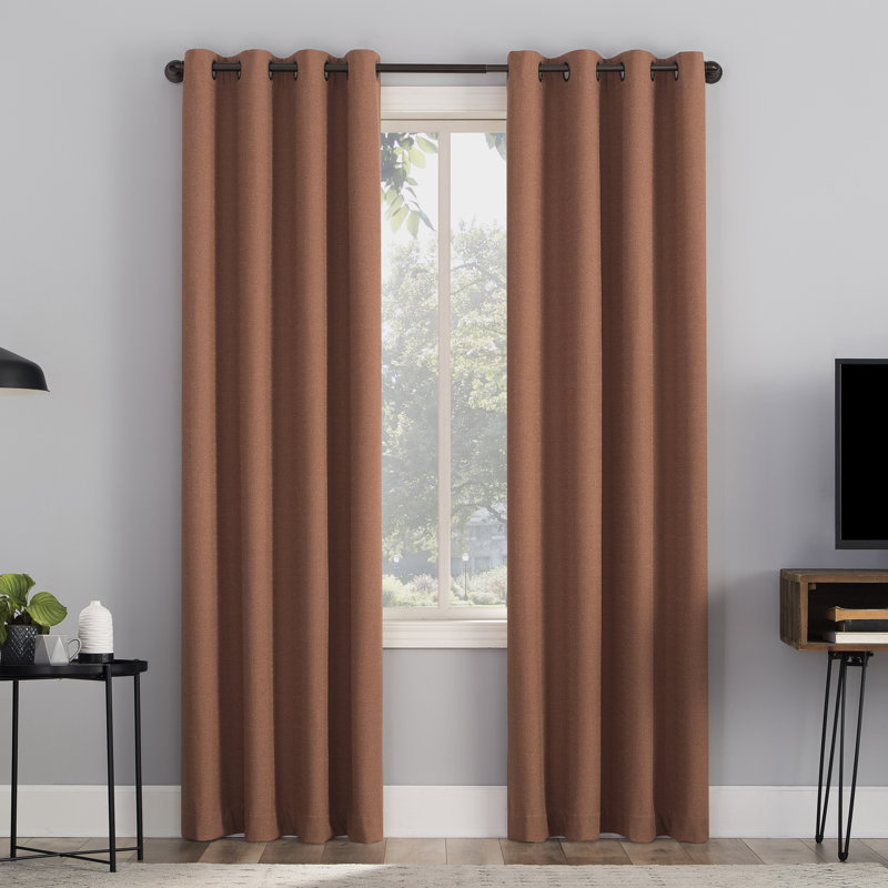 Channing Grid Texture Draft Shield Fleece Insulated 100% Blackout Grommet Curtain Panel, 50" W x 84" H, Terracotta Orange