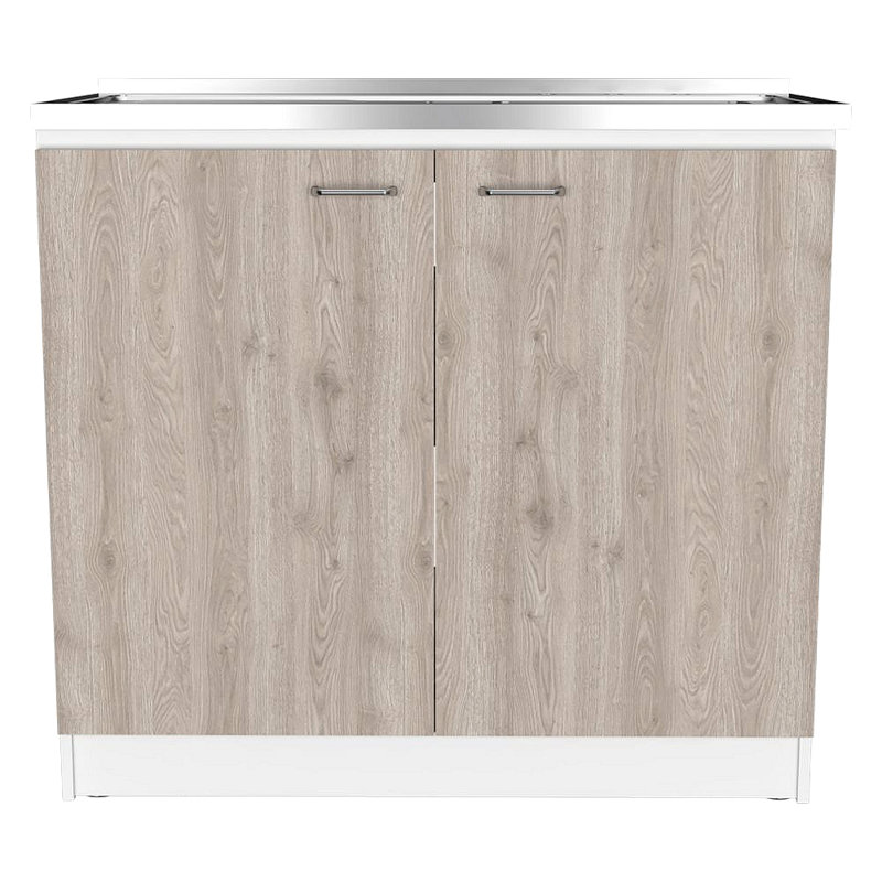 Rectangle 2-Door Utility Sink And Cabinet, White, Natural