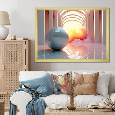 " Futuristic Sphere In Minimal Pink Architecture "