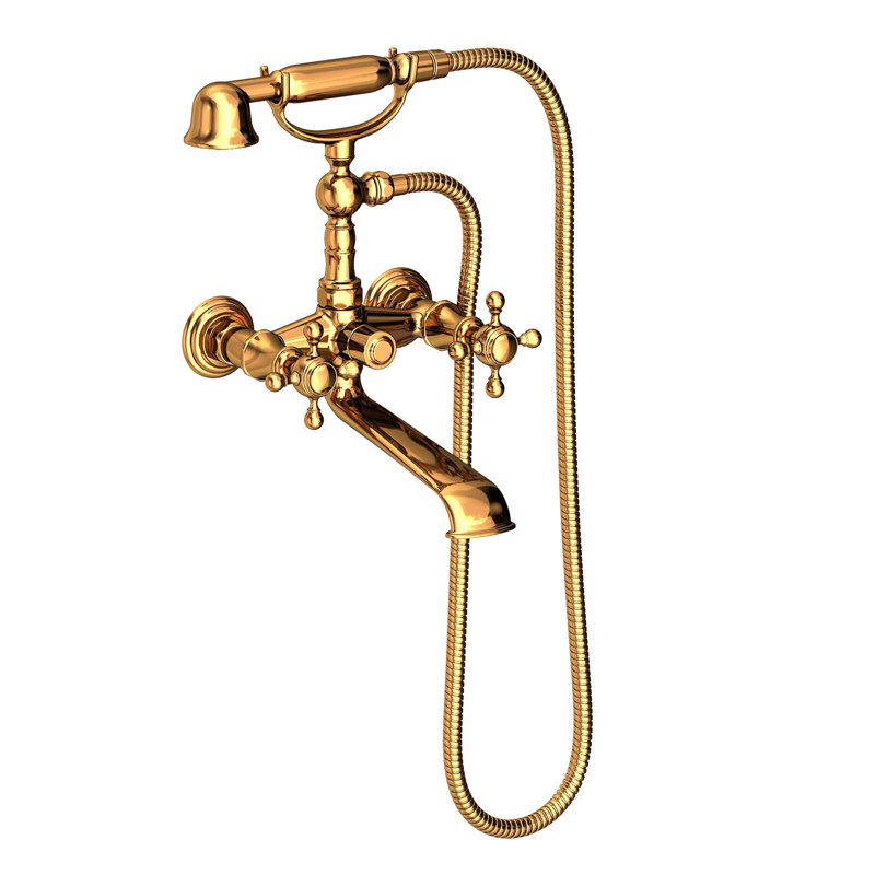 Victoria Wall Mount Exposed Tub & Hand Shower Set, Cross Handle, Polished Gold (PVD)