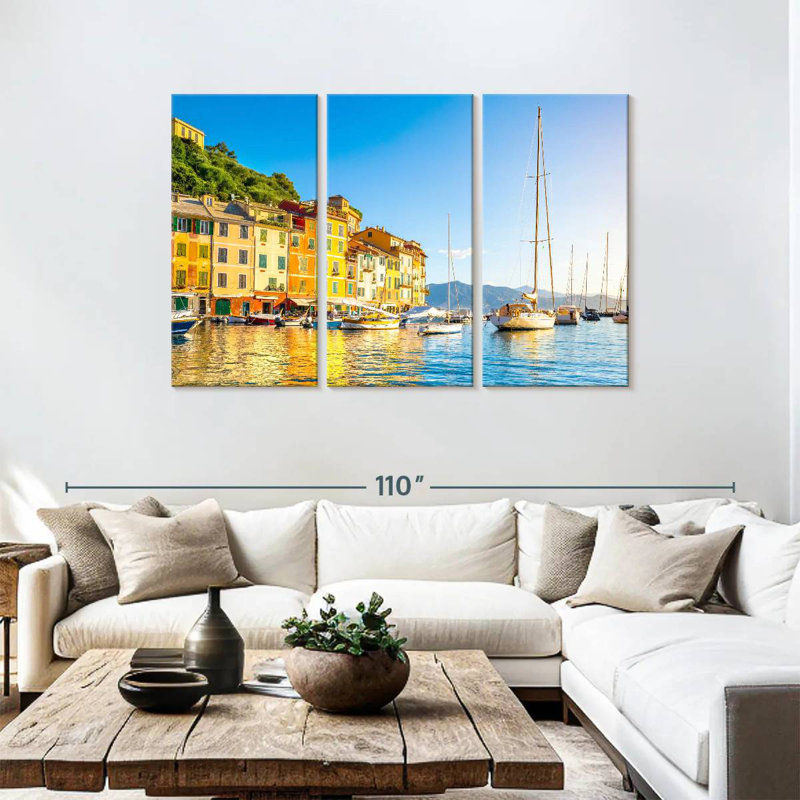 Bateaux Gillard au large de Portofino, H 48 po x l 74 po
