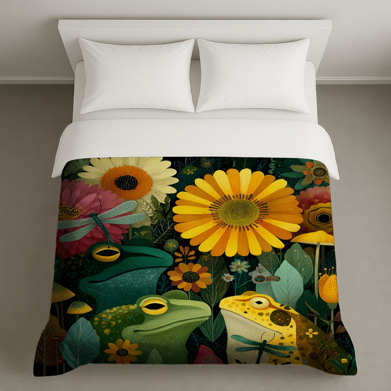 Frogs And Dragonfly Scene Duvet Covers, King