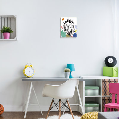 Lion, jungle, jungle, papillon, griffonnage, safari, chat, ferme grise surdimensionnée, art numérique sur toile par Abi Hall