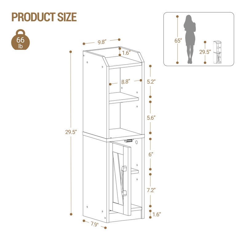 Bathroom Storage Cabinet, Small Farmhouse Corner Floor Cabinet with Door and Shelves, Narrow Toilet Paper Holder Stand, Bathroom Organizer with Adjustable Shelf, for Small Spaces, White