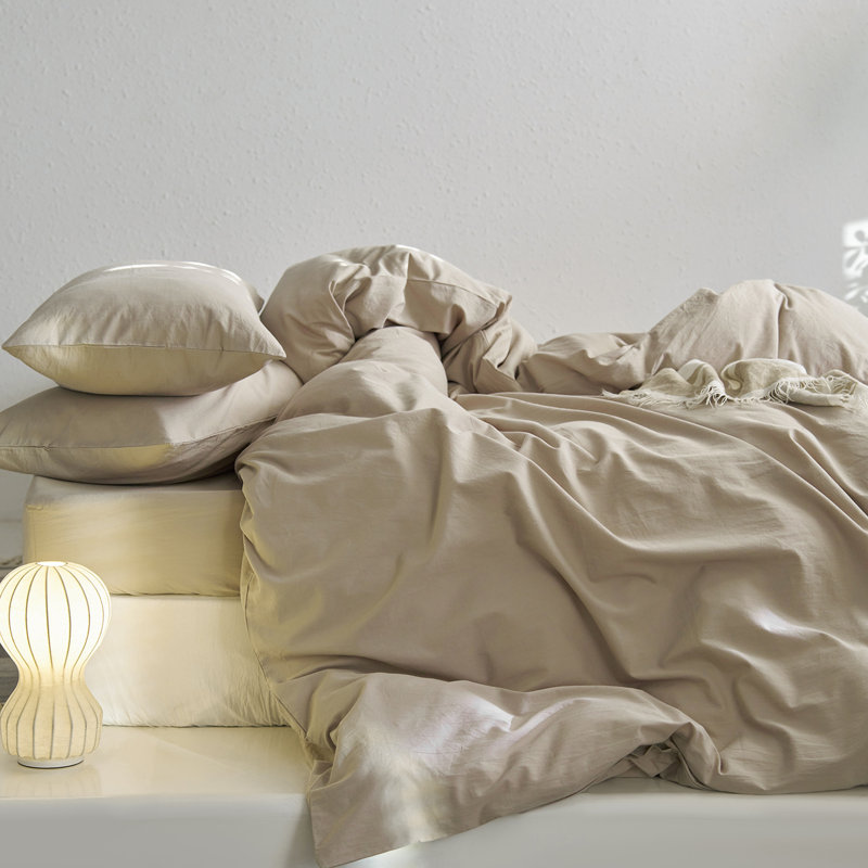 MooMee Duvet Cover Set with Zipper Closure & 8 Interior Ties 100% Washed Cotton Twill Soft Linen Like Textured