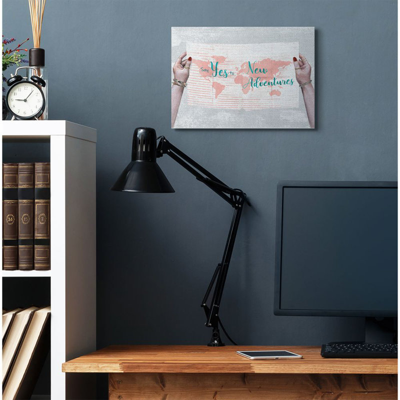 Say Yes to New Adventures Blue Text Canvas Motivational Print