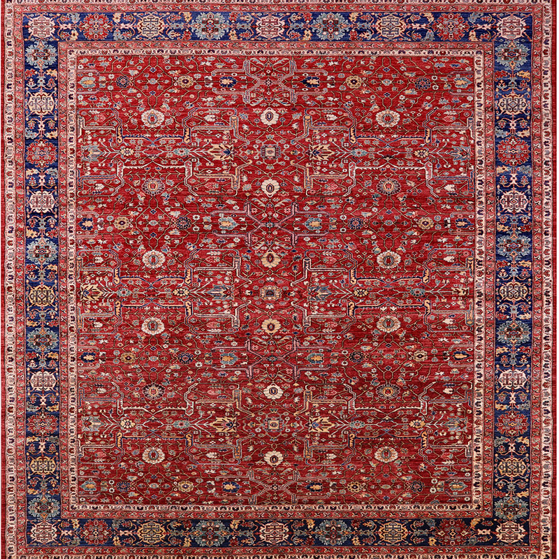 Tapis de style oriental rouge, Carré 8 pi
